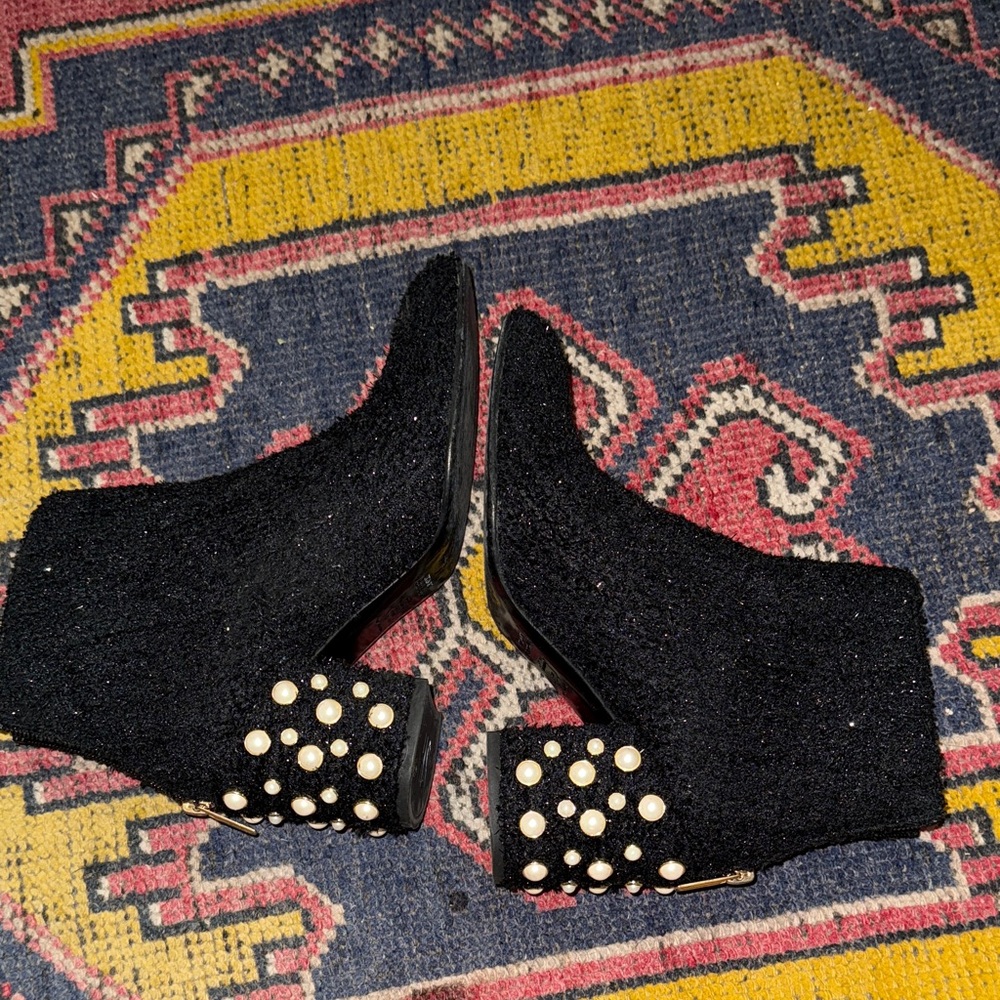 Stuart Weitzman Black Ankle Boots with Pearl Accents